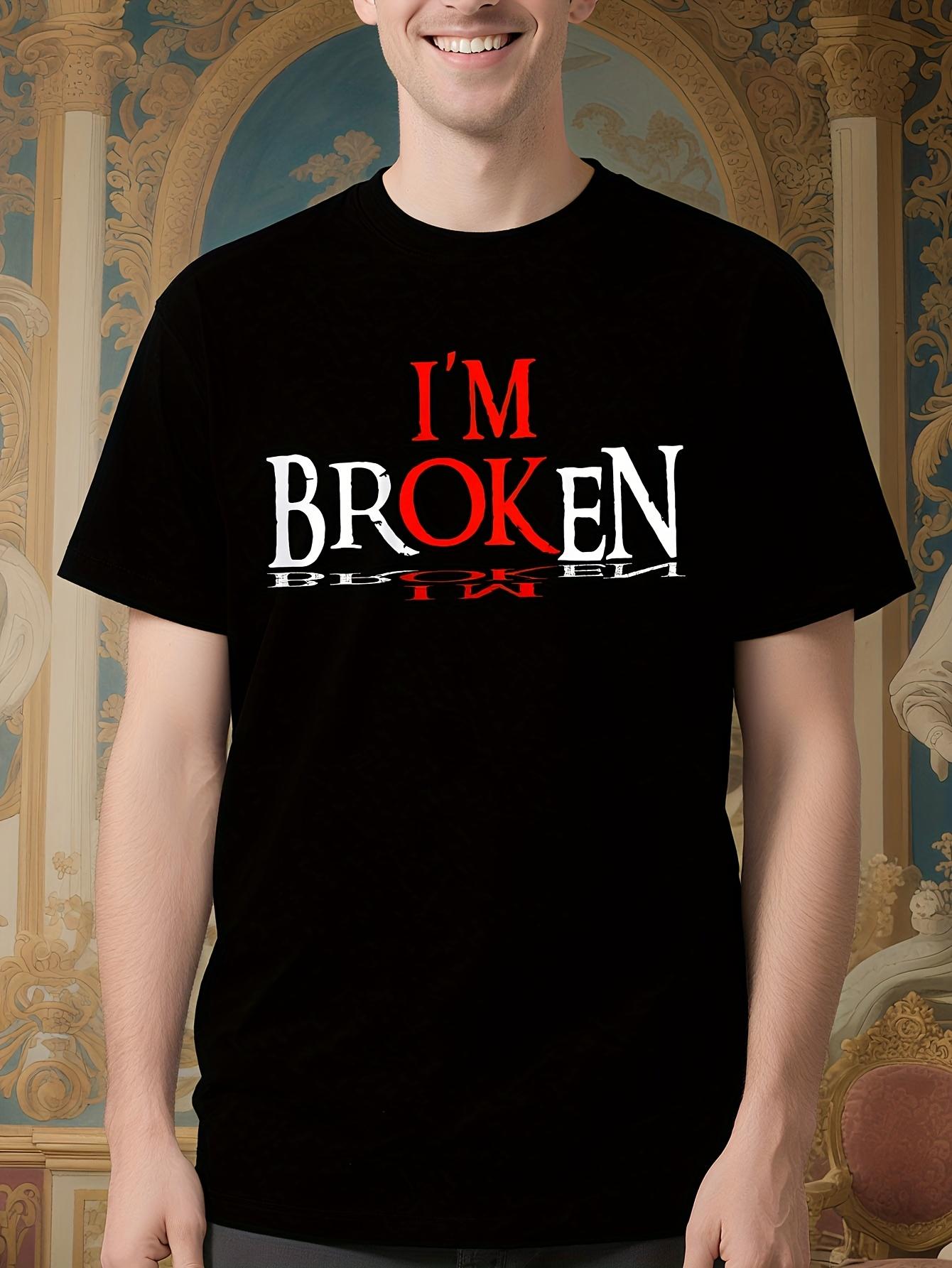 I m Broken Graphic Black Tshirt - Bold Red and White Print XL