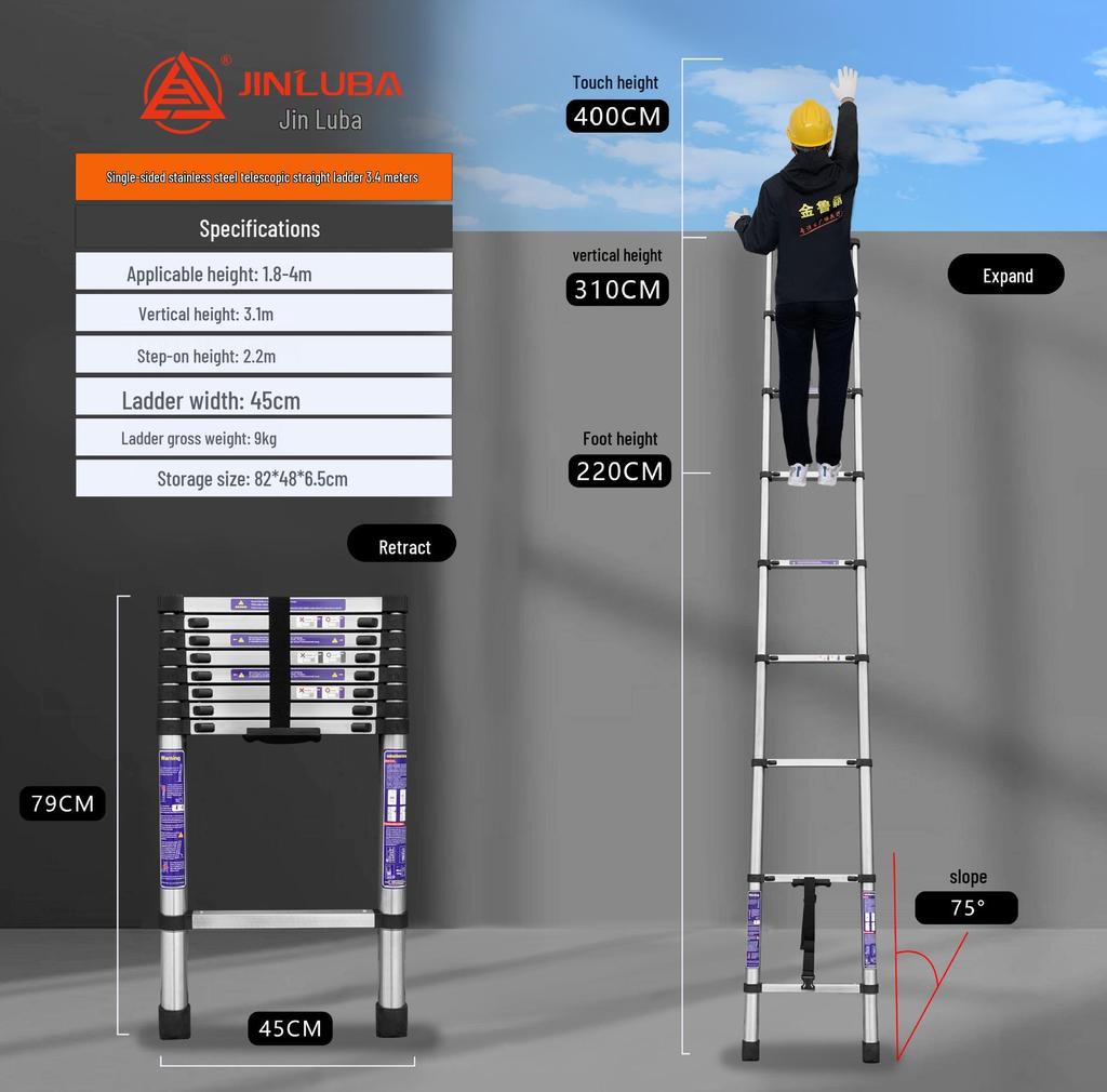 Jinluba Aluminum Telescopic A-Frame Ladder - Thickened, Stainless Steel, Bamboo Joint, for Household & Engineering Use