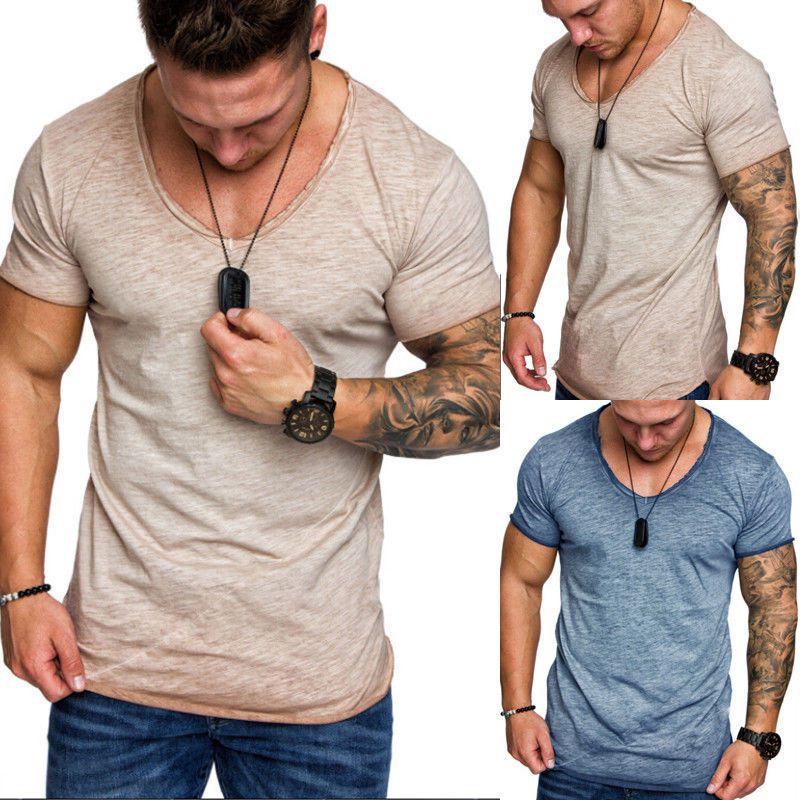 Fashion Men's Casual Tops V-neck T-shirt With Slim Fit And Premium Cotton Blend