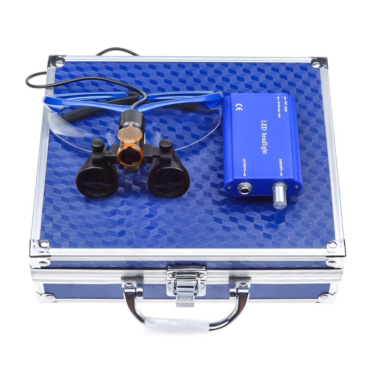 

TopSeller Binocular Magnifier with Powerful High Portable Includes Easy Aluminum Storage Box (3.5x) Clip-on Light, 5W, Accuracy, Rechargeable, синій