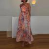 Elegant Printed Women's Dress Halter Sleeveless Lace Up A-Line Lady Long Dresses Summer Female Vacation Holiday Robe New