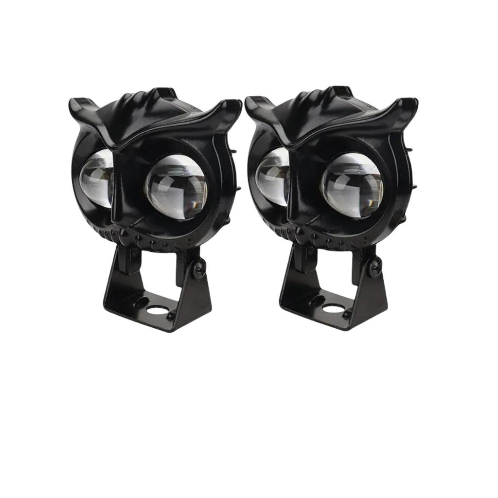 2PCS Dual Color Motorcycle Headlight Owl Design 4 Modes Auxiliary Spotlights Motorbike Scooter Fog Lamp Running Lights