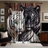 2pc Double Tiger Print Curtains   Polyester Fabric   Machine Washable   Suitable for Bedroom and Living Room Decoration