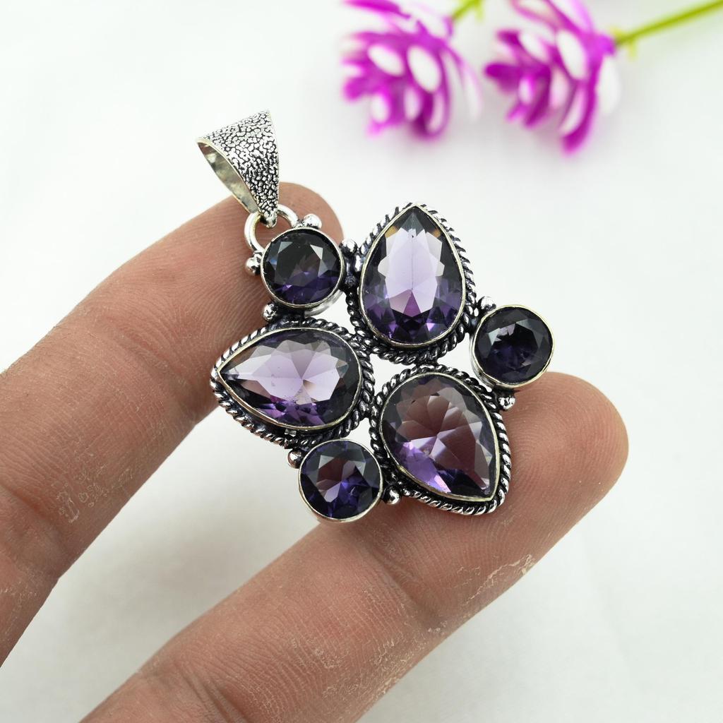 Amethyst Pendant Gemstone Jewelry, 925 Solid Sterling Silver Pendant, Gift For Women Handmade Pendant