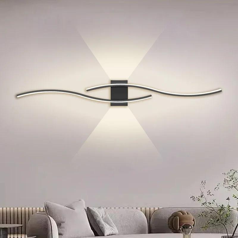 Moderne LED Strip Vegglampe Dobbel Kurve Fjernkontroll Lys Sengebord Dekor Svart Gull Vegglamper Stue Soverom Led Fixtu