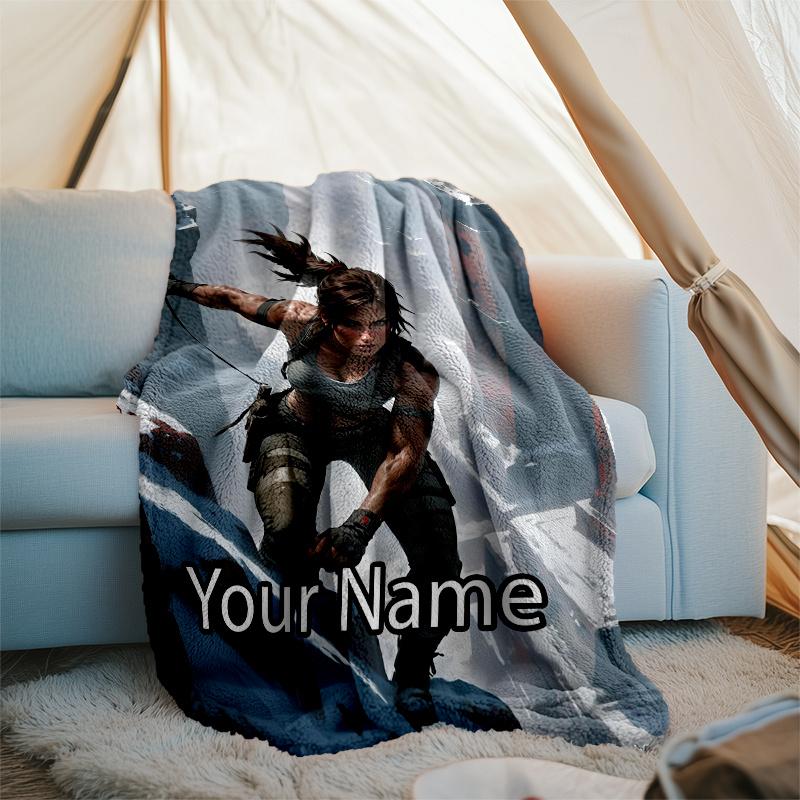 Custom Name Tomb Raider Theme Printed Blanket - Perfect for Couch, Bed, Travel & Outdoor Use | Machine Washable, Cozy & Durable.