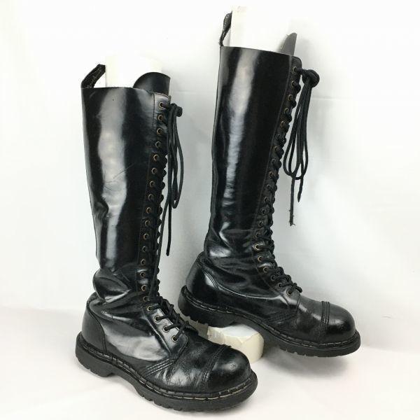 

Made in England gripfast Steel Toe Long Boots Size Approx. 24.025.0 Black Lace-Up Rock Style