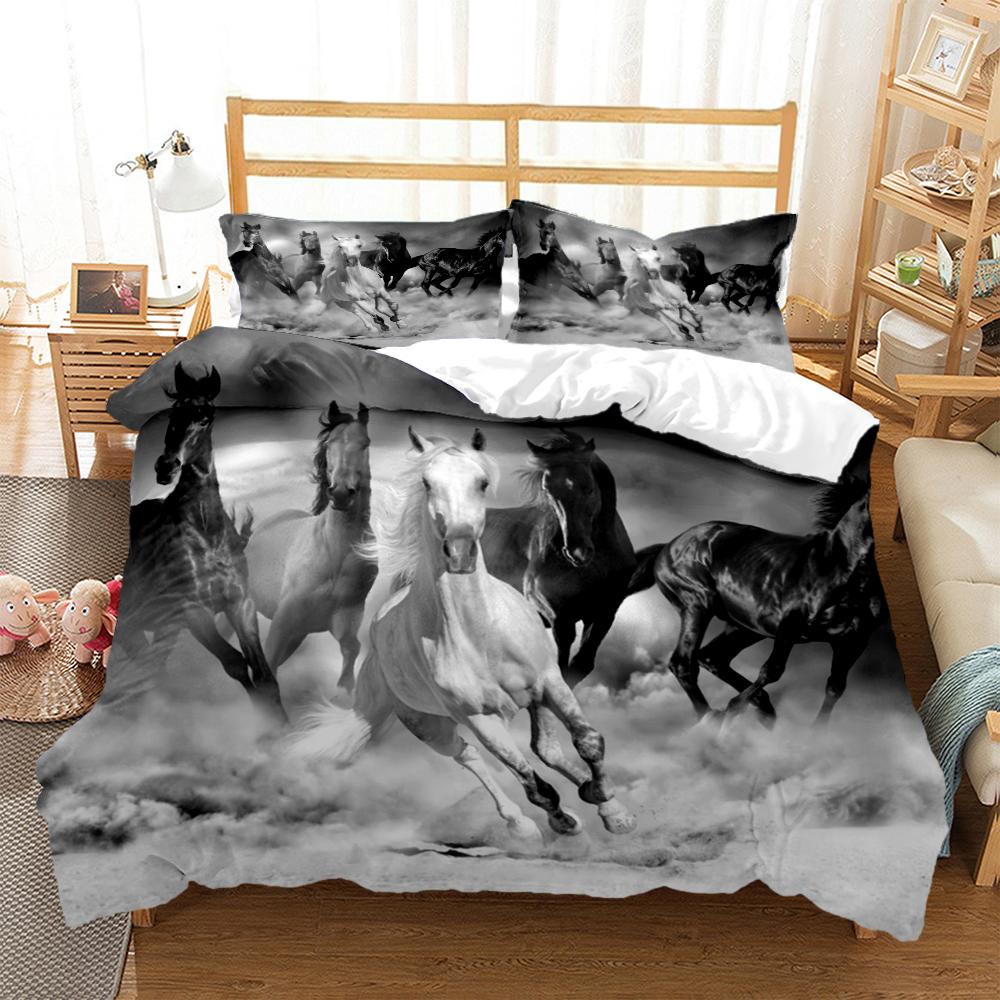 Horses Hd Print Polyester Bedding SetsKids Or Adults For Beds Quilt Cover Pillowcase Bedding SetTeens King Size Bedding Set