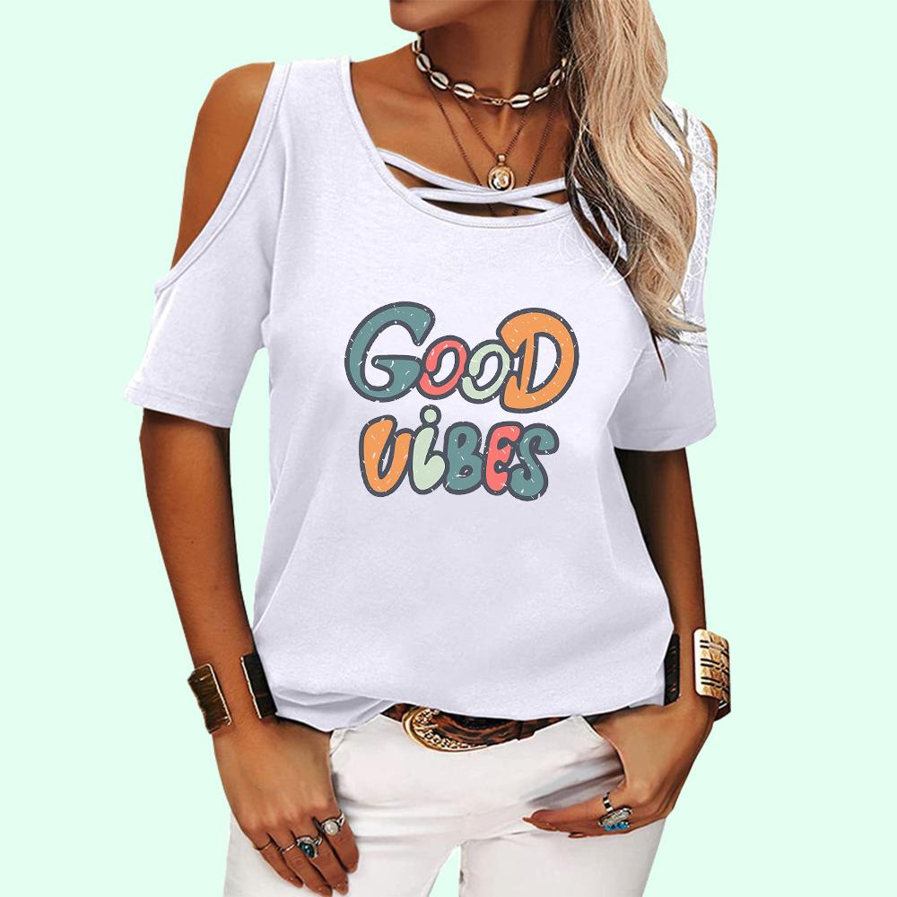 Women Fashion Short Sleeve Tee Shirt Ladies Off Shoulder Print Top Summer Casual T-shirt