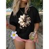 Women's Summer Leopard Floral Letter Print T-Shirt Casual Round Neck Short Sleeve Daily Travel Top