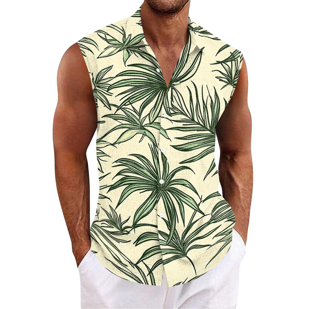 Men Tank Tops Sleeveless Shirts for Men Button Down Print Casual Men’s Tank Tops Men’s Tank Shirts Summer Beachwear