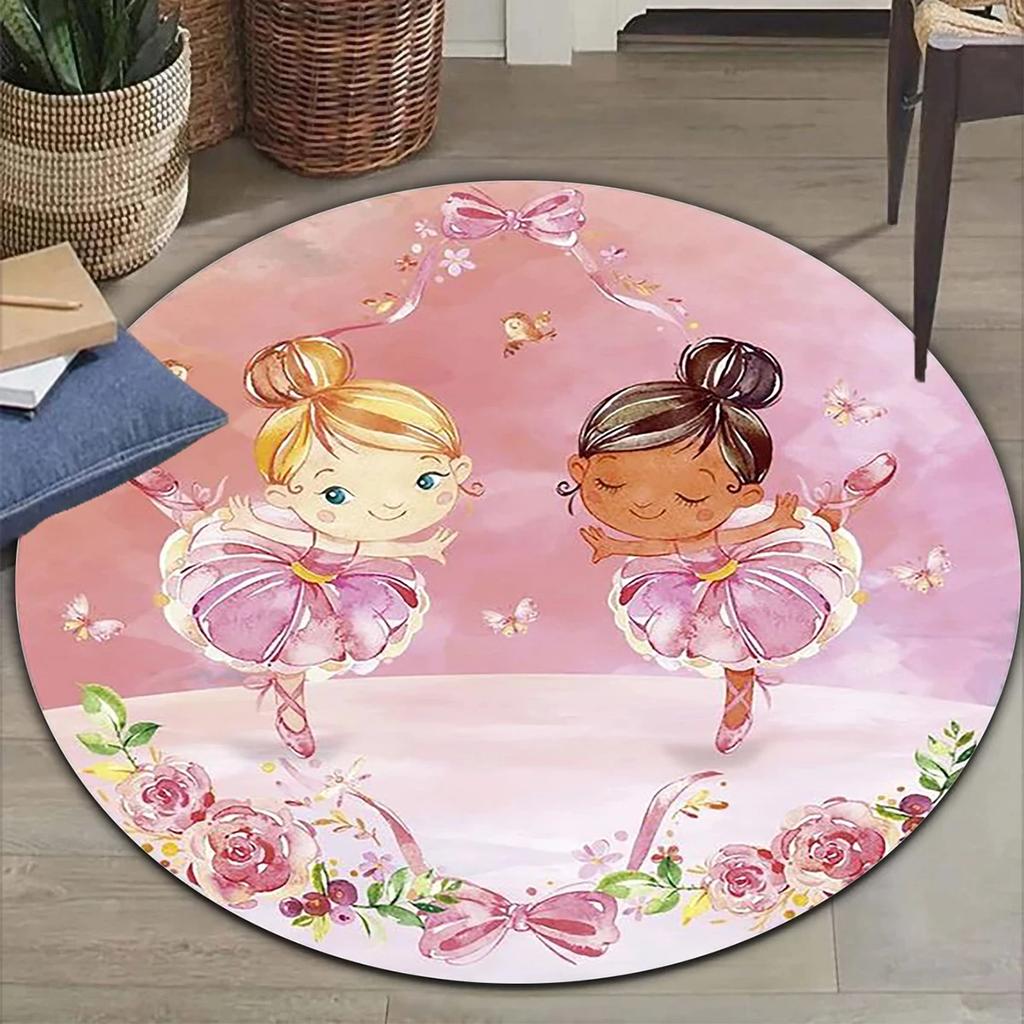 Cartoon Ballet Girl Round Carpet Moon Princess Print Rug For Children's Room Sofa Living Room Balcony Corridor Decor Floor Mat