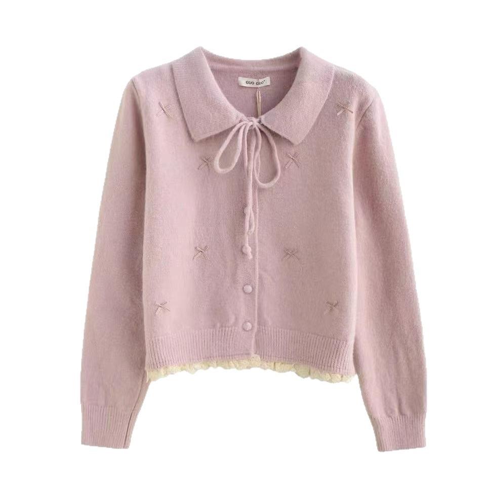 Korean Style Women's Soft Knit Lapel Tie Cardigan Sweater Coat for Autumn/Winter