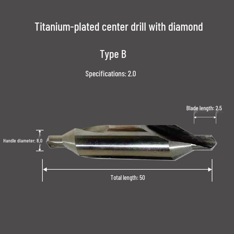 Cobalt-Coated Titanium Spiral Center Drill, Extended High-Speed Steel, Type A & B, Fully Ground Stainless Steel Locating Point