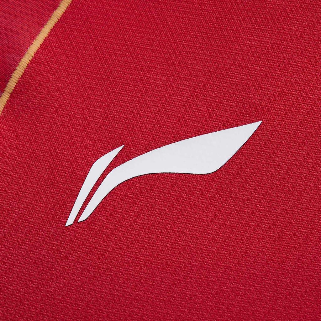 Li Ning Badminton Series Sports Casual Minimalist Color Block Letter Pullover Short Sleeve Badminton Shirt Unisex Tops Cinnabar-Red AAYV153-3