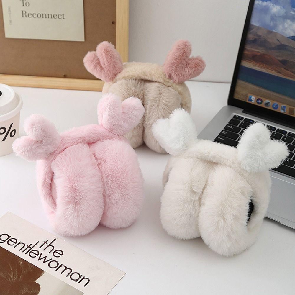 Fashion Plush Deer Ear Earmuffs Foldable Thickened Ear Cover Keep Warm Anti-Freeze Winter Earflaps for Women Girls