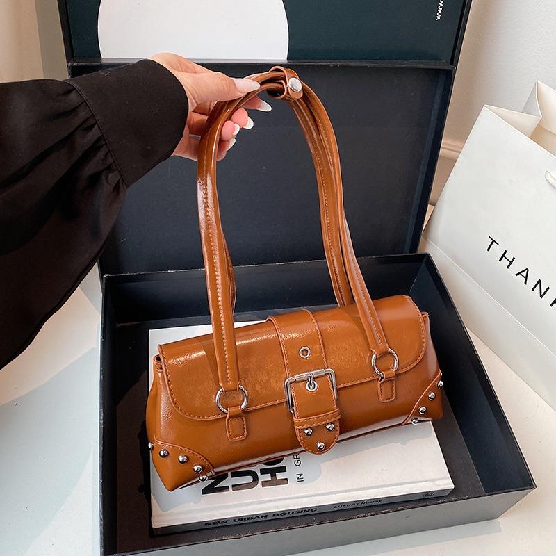 Premium texture portable small square bag women's bag new rivet shoulder bag commuter armpit bag