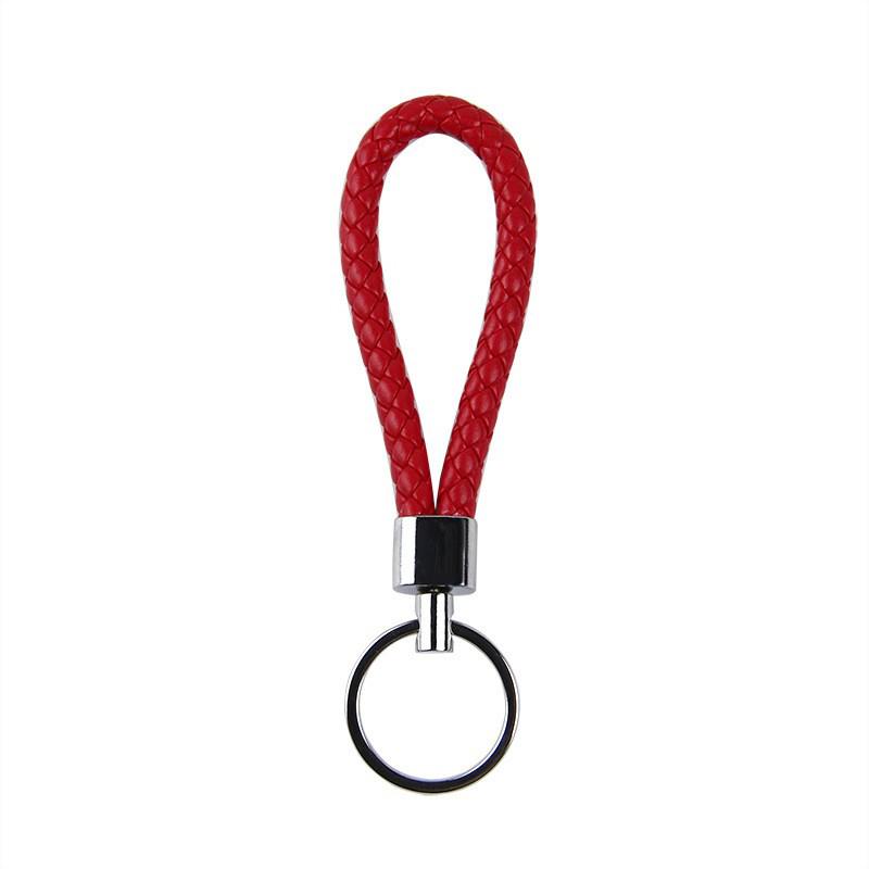 Solid Color Woven Leather Key Pendant for Men and Women - Couple's Metal Keyring Accessory