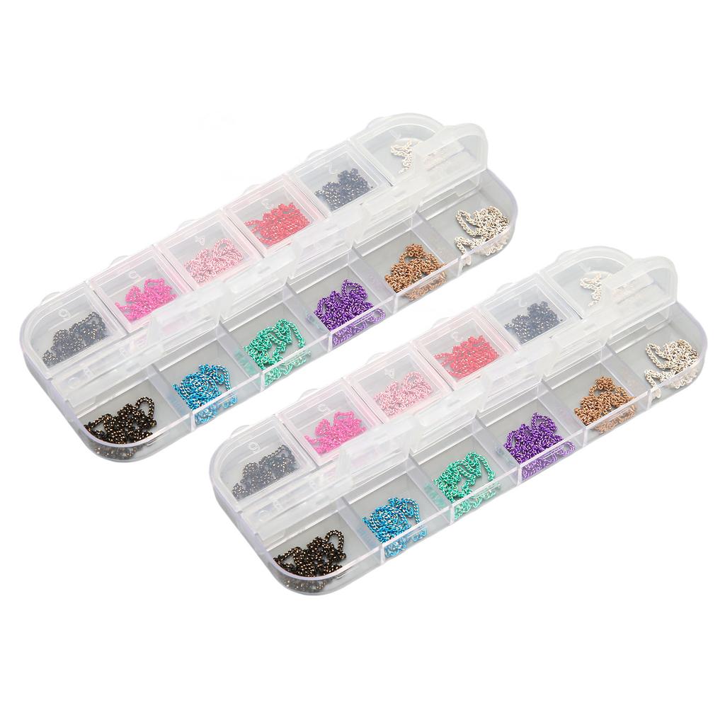 2 Boxes Art Nail Chains Metal Rhinestones Nail Chain Decorations for Nail Art Chains DIY Design 12