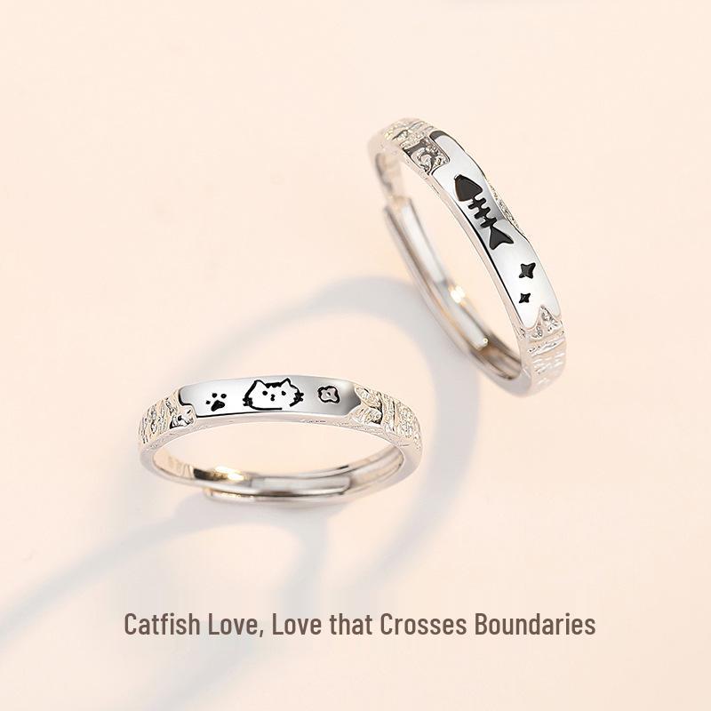 Ferris Wheel Catfish Couple Rings: Women's Non-Fading S925 Sterling Silver, High-End Design