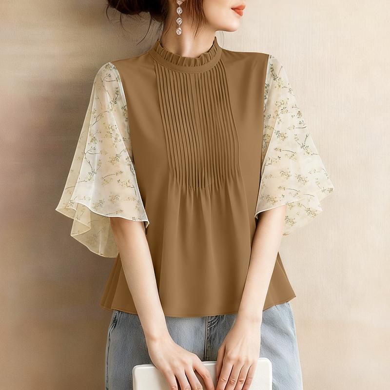 

ZANZEA Women Casual Round Neck Print Splice Half Sleeve Loose Blouse 5XL хакі
