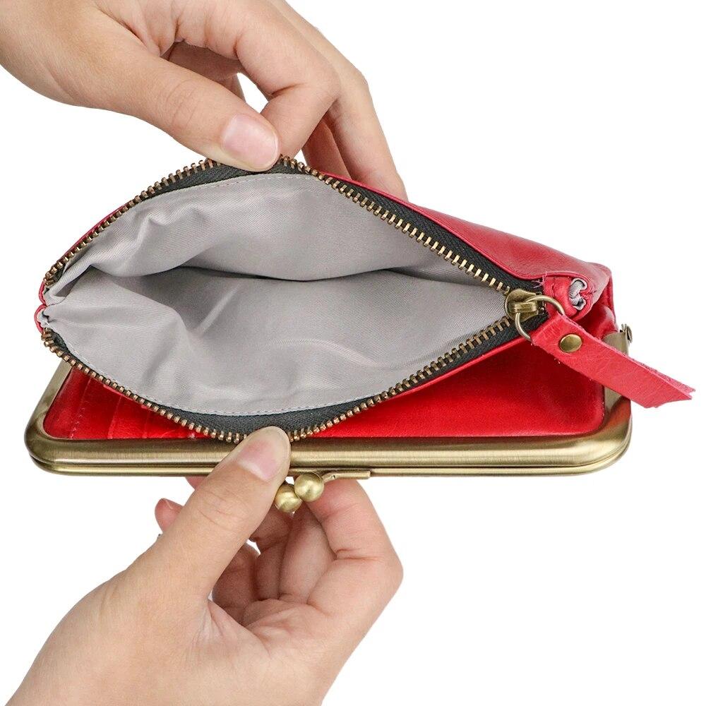 Royal Bagger Retro Long Wallet for Women Genuine Cow Leather Clutch Coin Purse Large Capacity Card Holder with Kiss Lock 1497