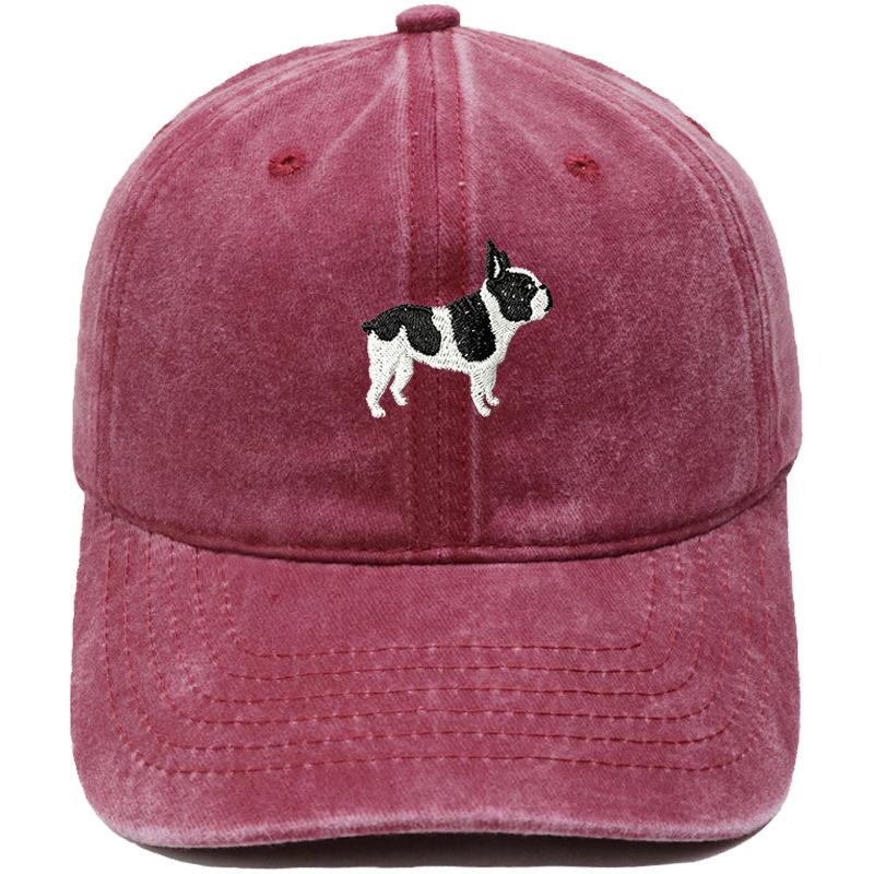 Cute Boston Terrier Embroidered Baseball Cap Washed Retro Daddy Hat Men's and Women's Casual Sports Hat Trend
