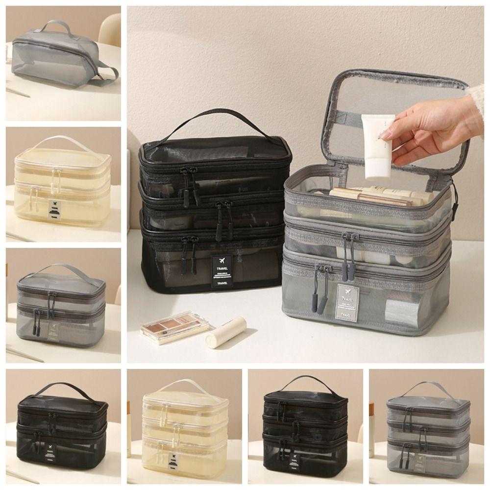1/2/3 Layers Mesh Cosmetic Bags Zipper Toiletries Organizer Casual Double-layer Storage Bag Travel