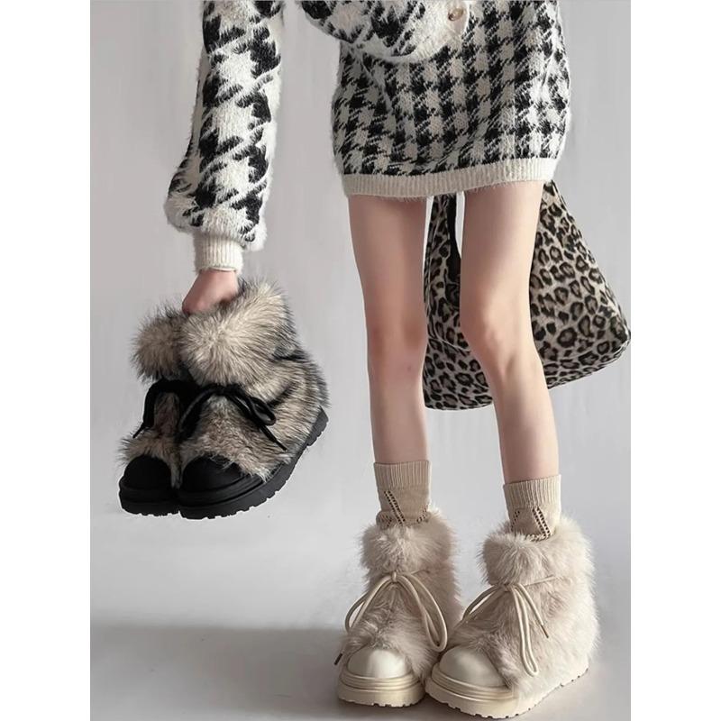 Fashion Women Snow Boots Ankle Fur Boots Winter Anti Slip Snow Boots Women's 2025 Winter New Thick Bottom Short Boots Cotton Shoes