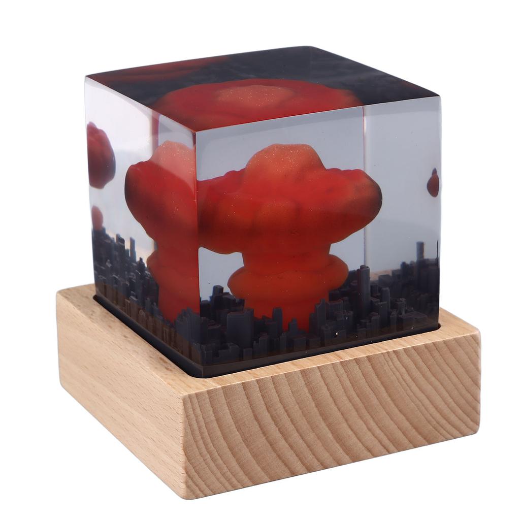 Nuclear Explosion Lamp Atomic Bomb Night Light 3D Mushroom Model Resin Wood Base USB Powered
