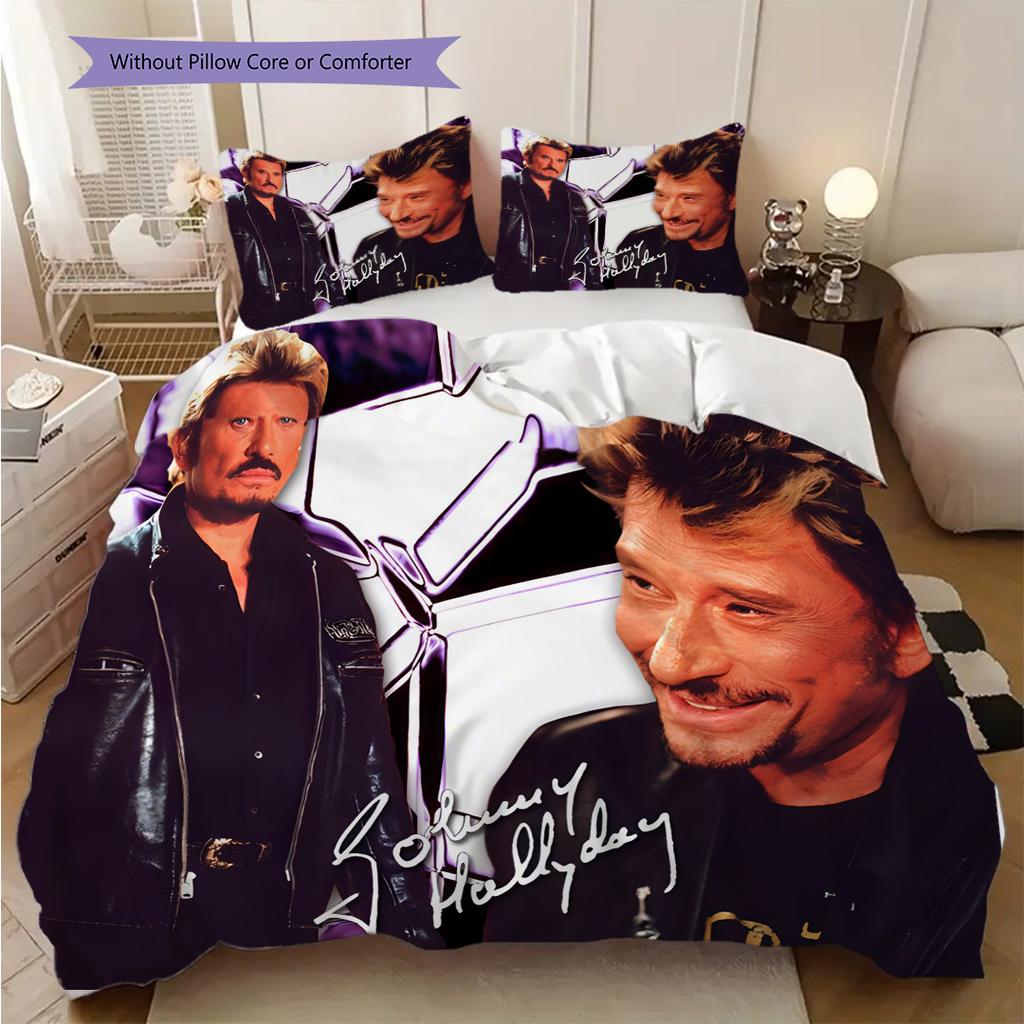 Rock Legend Johnny Hallyday Three-piece set (1 * duvet cover + 2 * pillowcase, without core) 2D Flat Bedding set Duvet cover and pillowcase