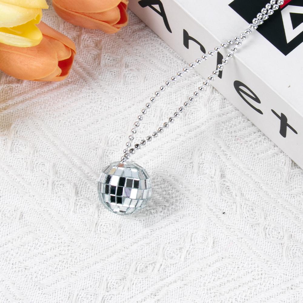 12/20pcs Mirror Disco Ball Necklaces Silver Disco Necklace 70s Disco Party Necklaces Costume Accessories for Dance Party Supply