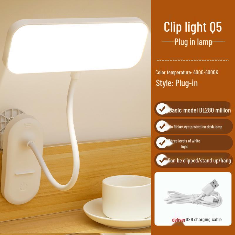 Multifunctional LED Clip-On Desk Lamp: Eye-Friendly, Plug-In for Bedroom, Dorm, Study, or Reading