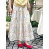 Koreanischer Blumen-Midirock Hohe Taille Schlankmachend Sommer Lässiges Design Stufenrock für Damen