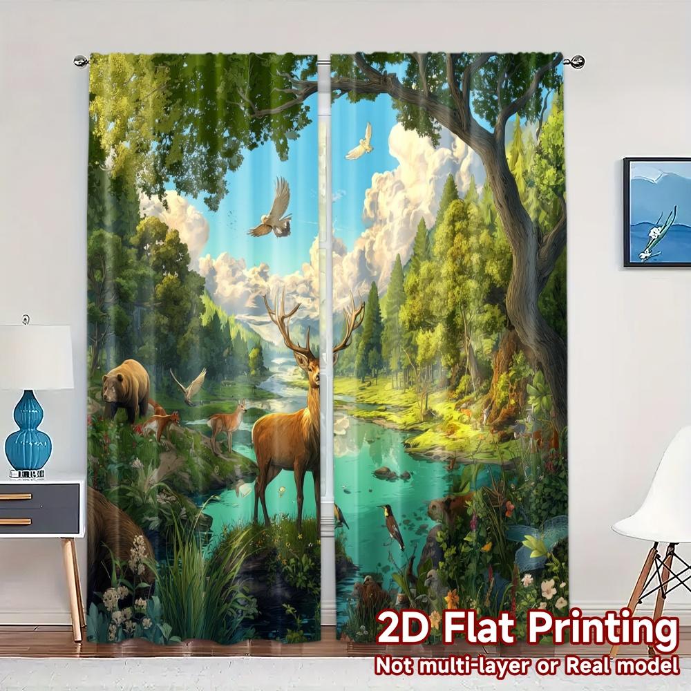 

2pcs 2D FLAT PRINTING Curtains (Without Rod) Deer Valley Chic Curtain Chic Prints Light Filtering Curtains Gifts Ldeal for 100*130 HOOK 1pcs