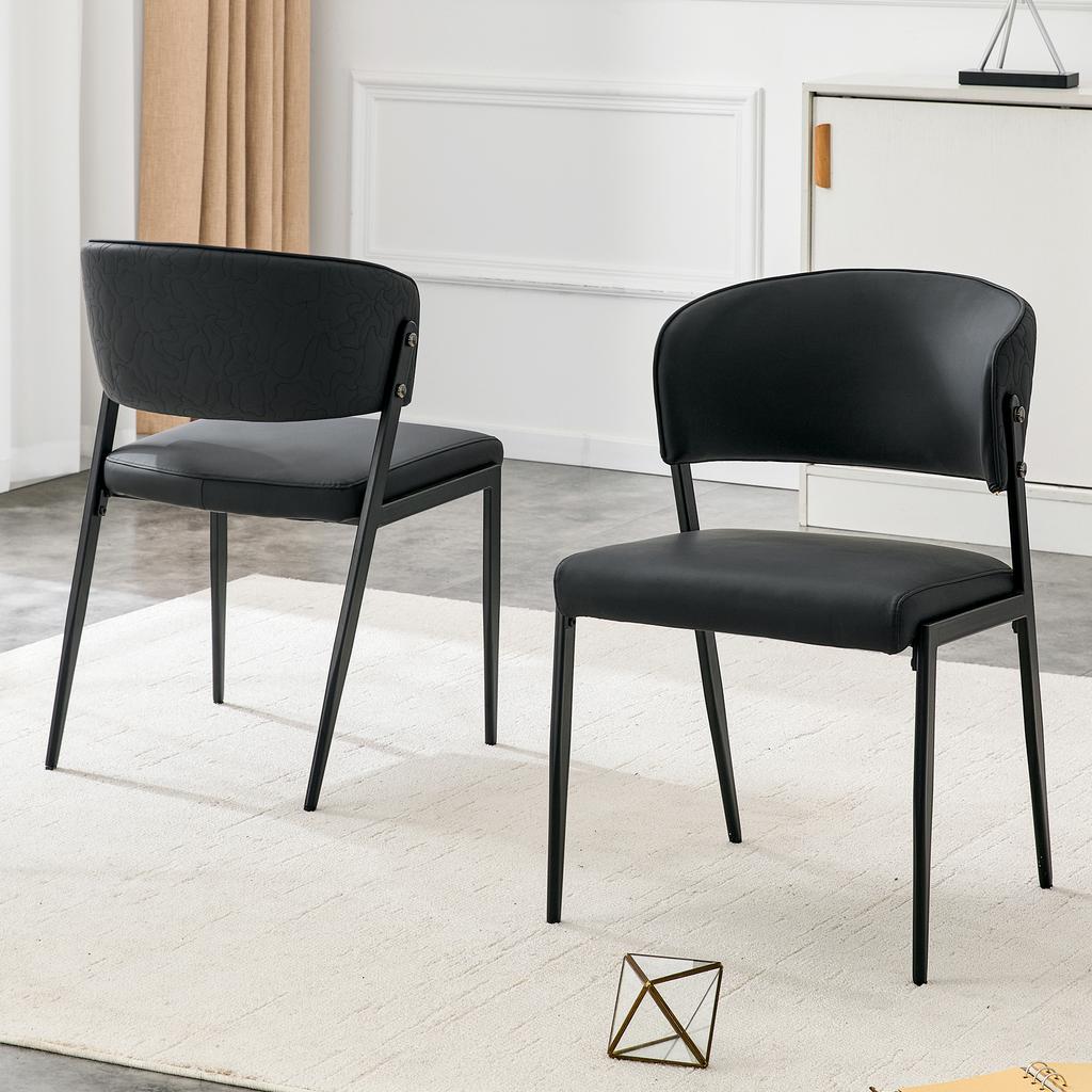 Dining Chair Set of 2 Modern Upholstered with Metal Frame, Ergonomic Backrest, Faux Leather Chair for Dining Room Living Room Kitchen - Chair Only