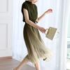 Fashion Solid Summer Dress For Women Pleated Long Dress Female Party Dresses Lace Up Short Sleeve Ladies Dress Clothes 15337