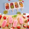 Silicone Ice Cream Maker 4 Cavities Popsicle Mold with Wooden Sticks Oval Cake Chocolate Baking Tools Reusable Dessert Molds