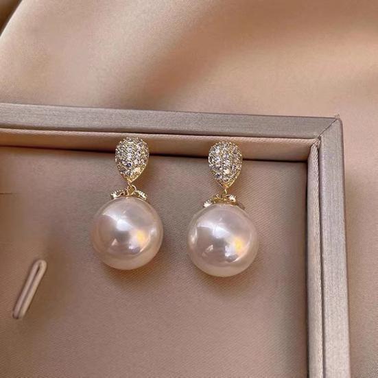 Yousheng 1 Pair Faux Pearls Stud Earrings Vintage French Rhinestone Inlay Luxury Elegant Nonallergic Women Girls Dangle Earrings Fashion Jewelry