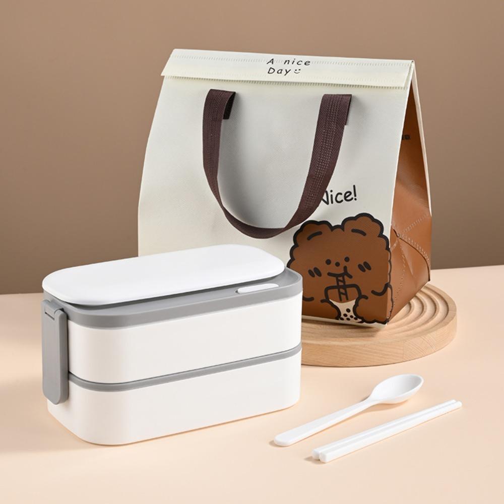 

with Tableware and Storage Bag 304 Stainless Steel Lunch Box Divided Picnic Box Office белый