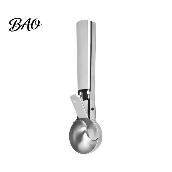 Ice Cream Scooper Fruit Scoop, Stainless Steel with Trigger Non-Slip Handle, Rebound Scoop Heavy Duty Metal for Balls Baller