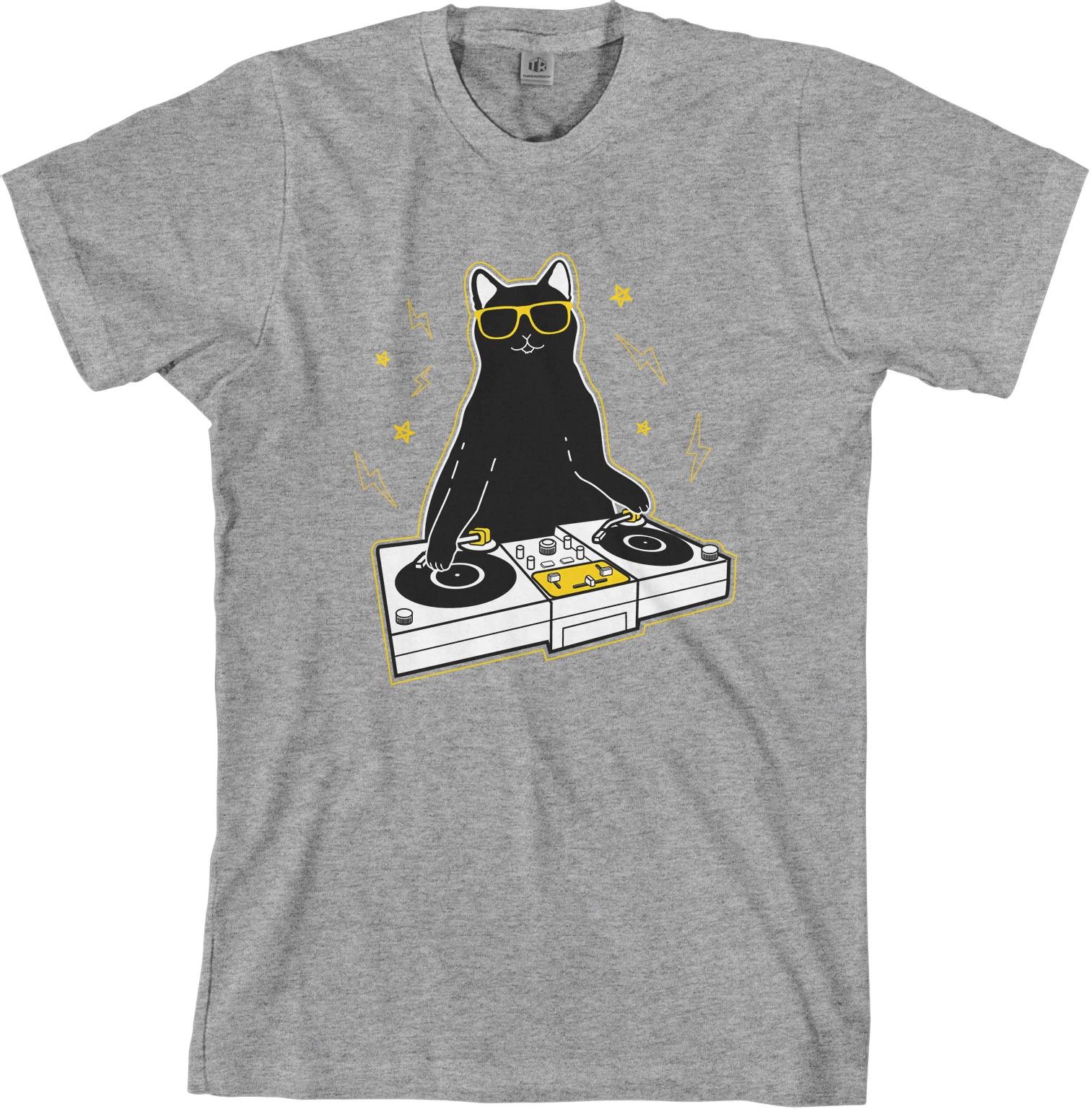 Cat DJ Men s T shirt Funny Turntable Music Lover Gift L