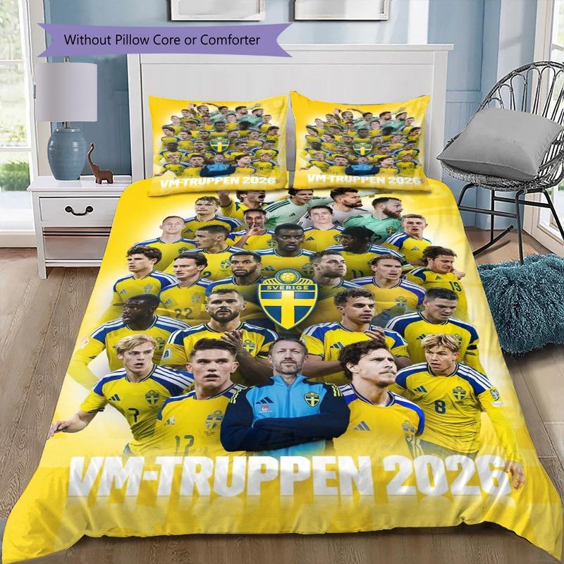 Yellow National Football Team Group Photo Print Duvet Cover Set, 3Pcs Sports Bedding Set with 2 Pillowcases for Bedroom