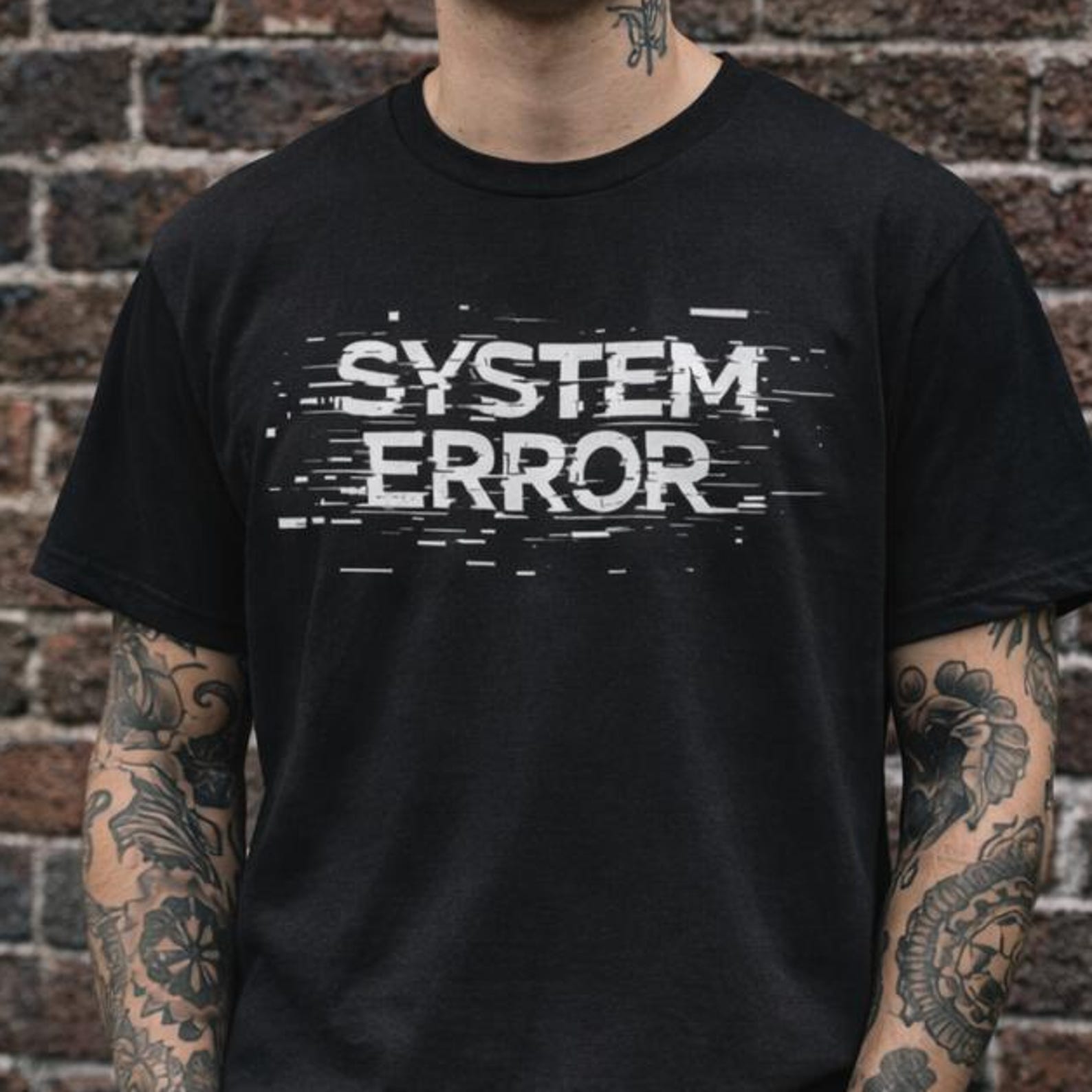 System Error Glitch T-Shirt, Cyberpunk Hacker Streetwear Tee L