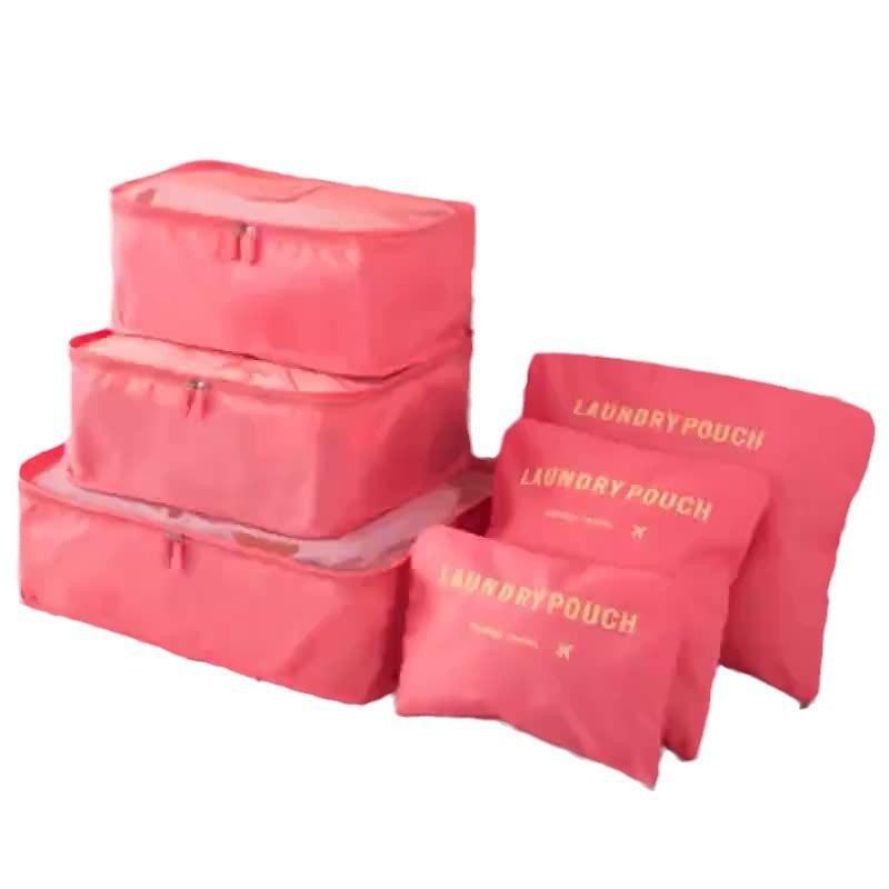 Six-Piece Waterproof Travel Storage Bag Set with Four Compartments for Clothes and Underwear Organization