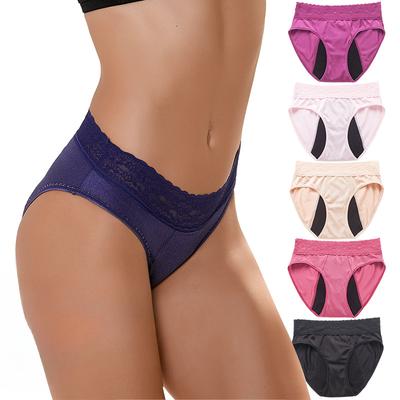 Women's Plus Size Lace Physiological Pants with Four Layers No Need To Wear Sanitary Pads Front Back Leak Proof Menstrual Underwear Panties