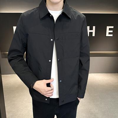 New Jacket for Men's Spring and Autumn Trendy Slim Korean Style Handsome Lapel Top Simple and Versatile Work Jacket