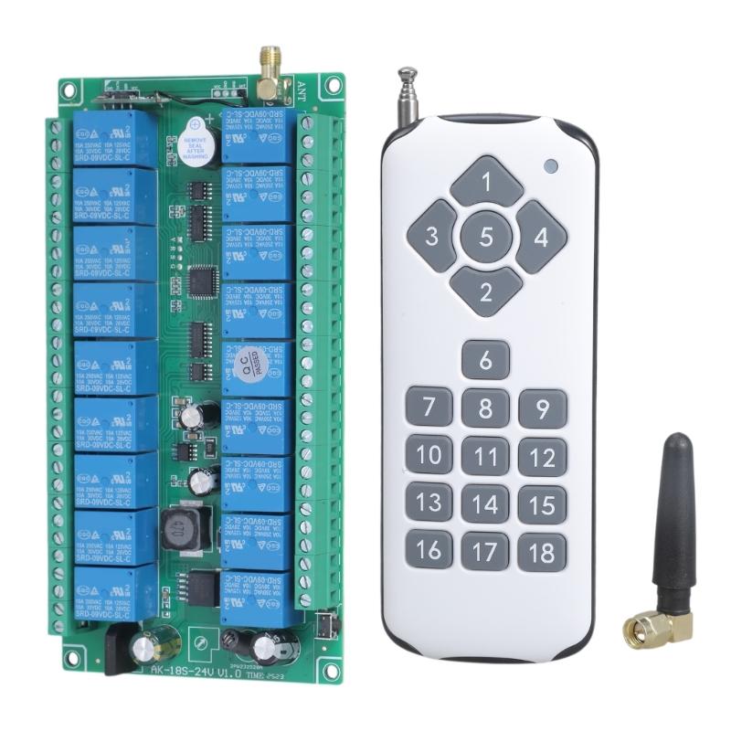 315Mhz/RF433Mhz Wireless Remote Control Switch DC 12V-36V Relay 18CH Receiver Controller and 18Button Transmitter