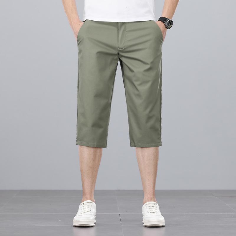 

Мужские эластичные укороченные брюки в деловом стиле - лето 2024 г., свободный крой, большие размеры, шорты прямого кроя. Size 32 (Waist 2 5 , 140 lbs)