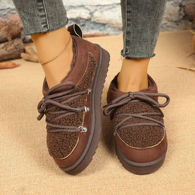 Thick Soled Warm Cotton Shoes for Women In Autumn and Winter of 2025, New Fashionable Sports and Leisure Cotton Shoes with Plush Lace Up Snow Boots